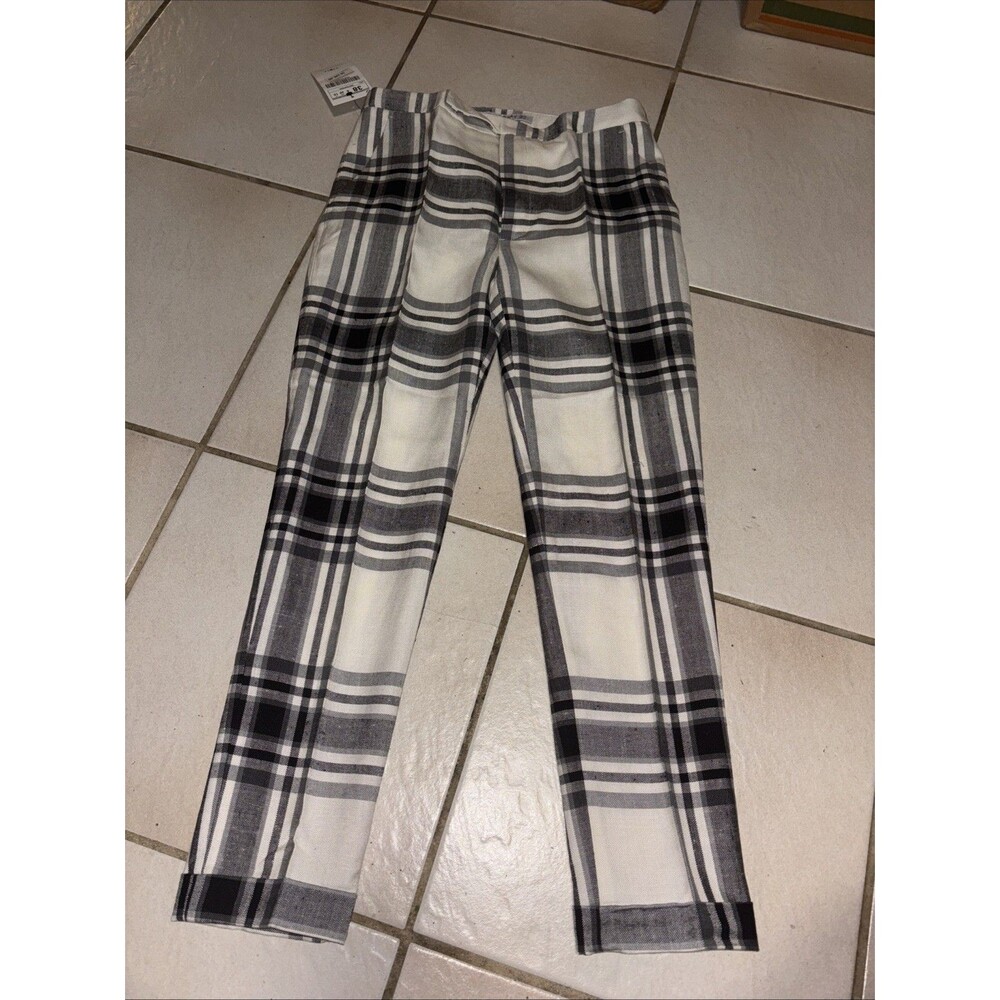 Zara Pants Women's Size 6 Black White Plaid Trouser Pocket